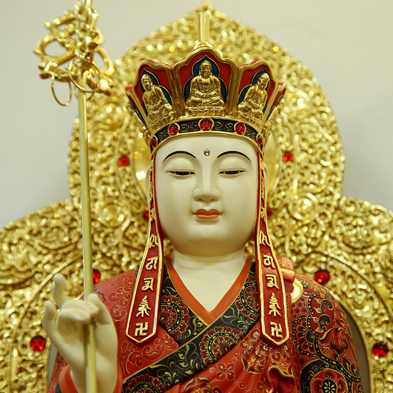 娑婆彩绘释迦王释迦地藏贴金三圣纯铜工艺台湾摆件