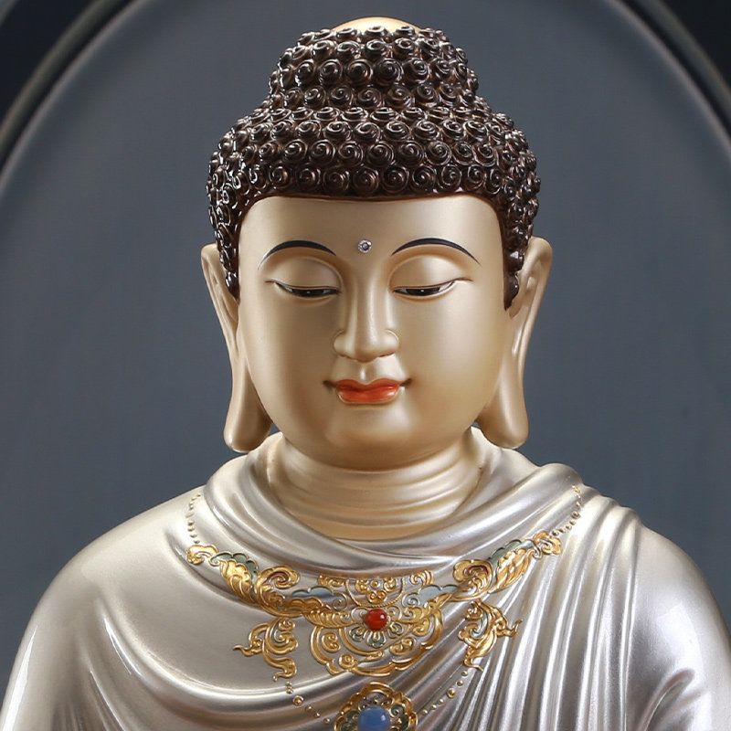 释迦佛像摩尼释迦牟尼纯铜贴金珐琅镶宝成道摆件摆件