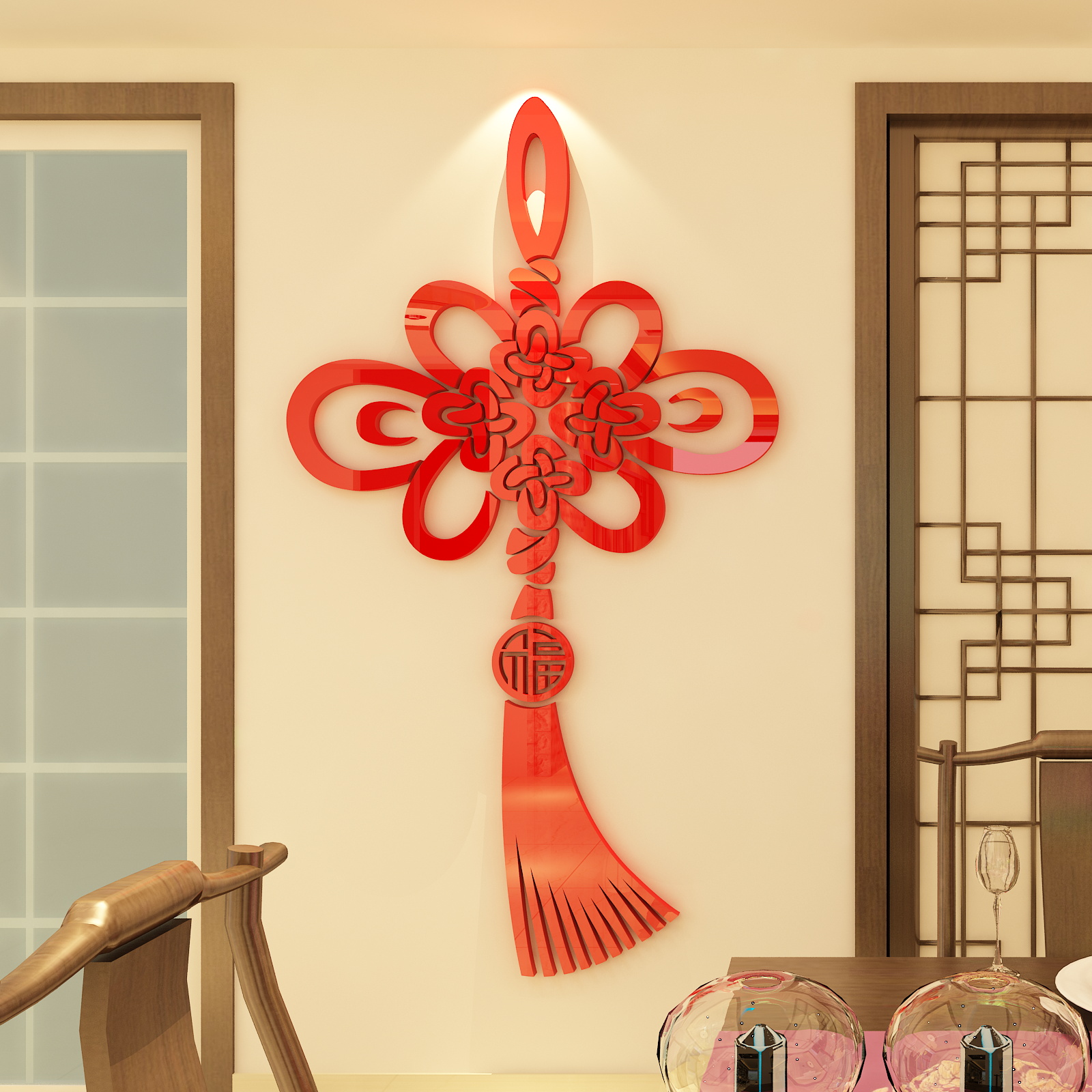 装饰中国结新春玄关客厅墙贴亚克力3d立体福字墙贴