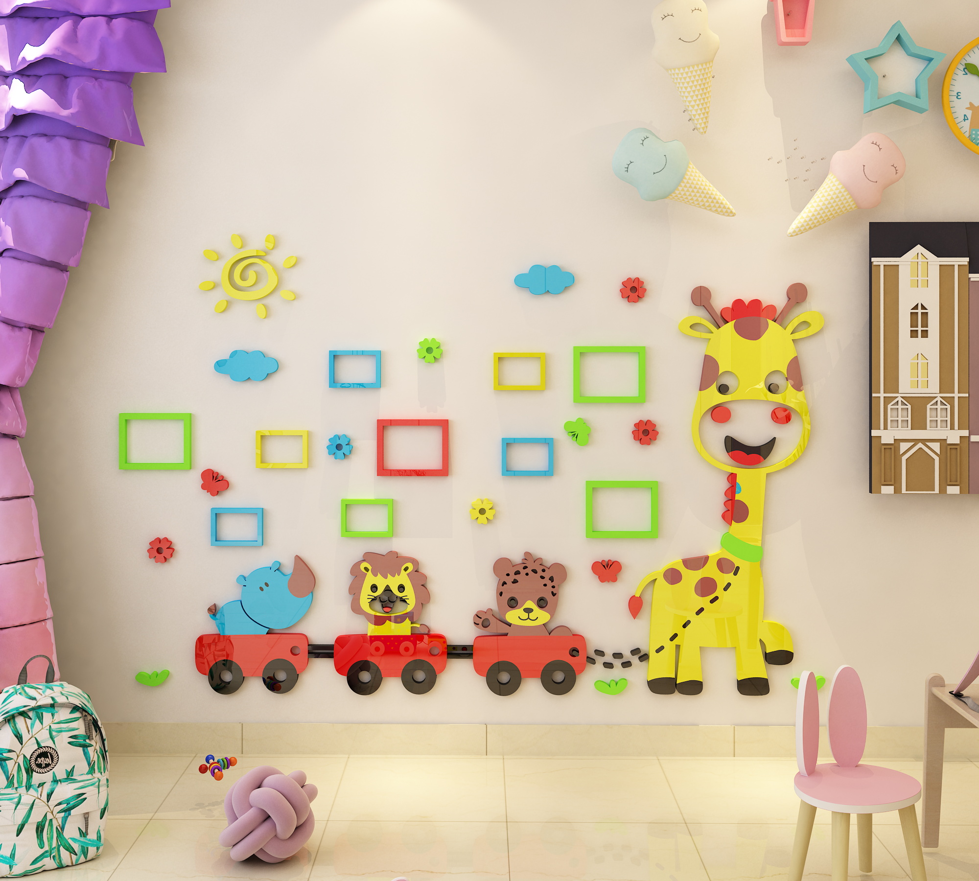 相册小鹿亚克力3d立体墙贴儿童幼儿园装饰照片软装墙贴