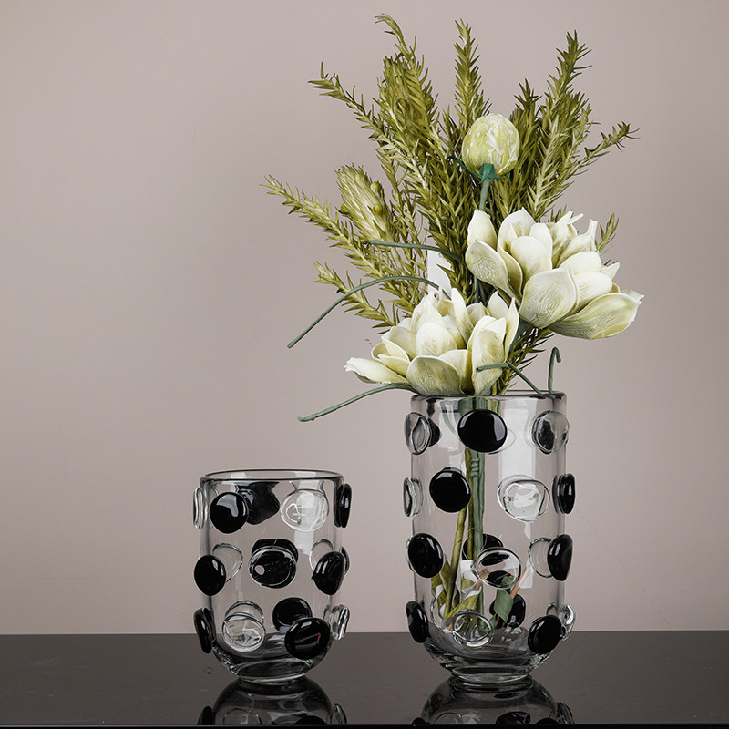 现代极简样板电视柜装饰品北欧黑白立体玻璃花瓶花瓶