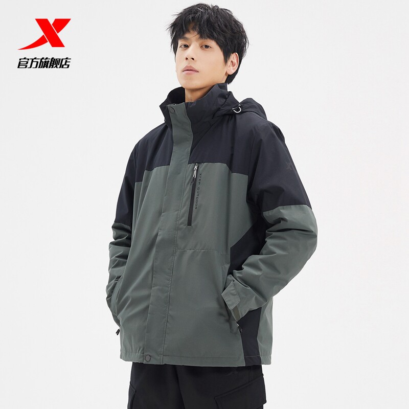 特步保暖风衣2022秋冬新款运动休闲冲锋衣夹夹克运动茄克