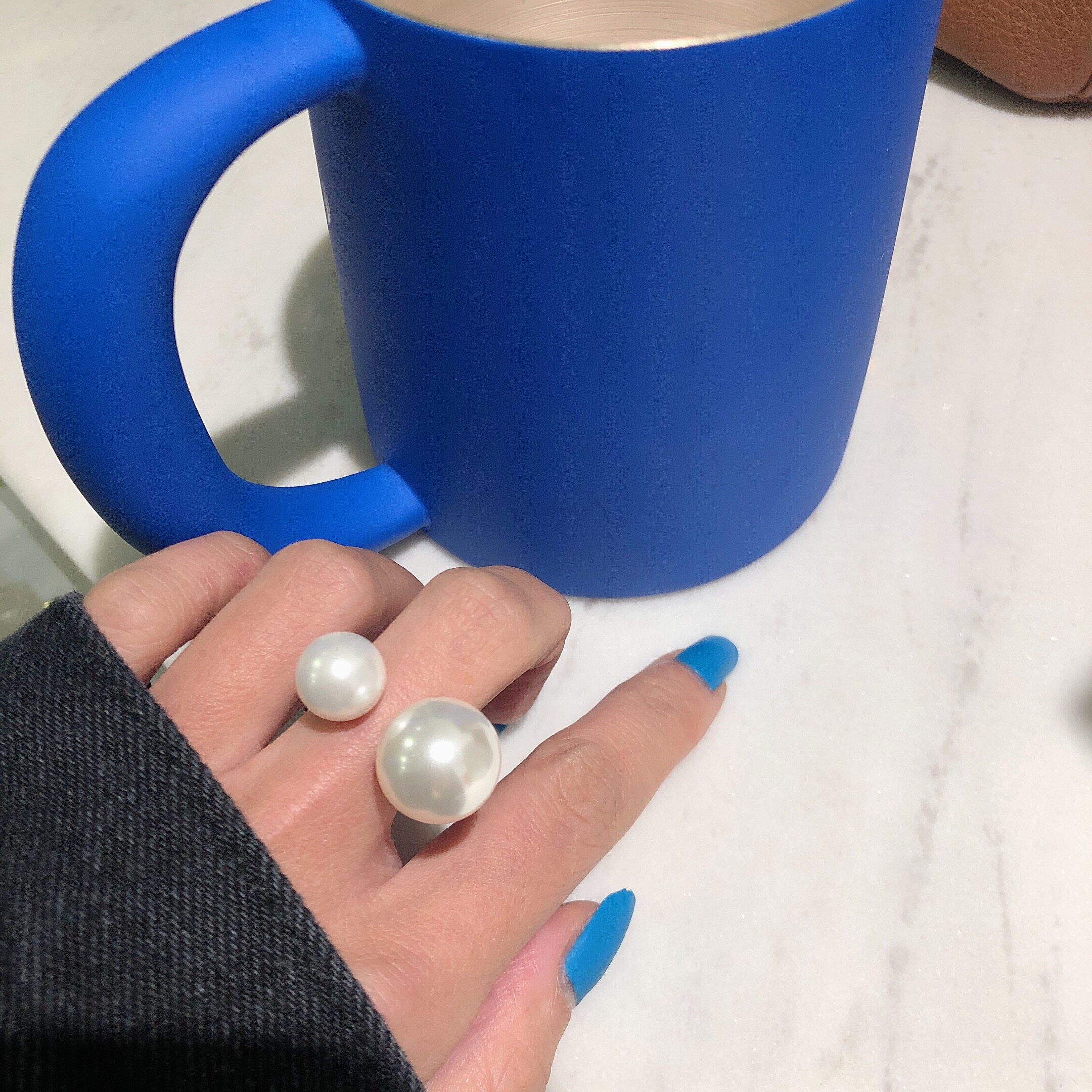 jollymolly小众设计师网红纯银甜美礼物银饰珍珠开口戒指