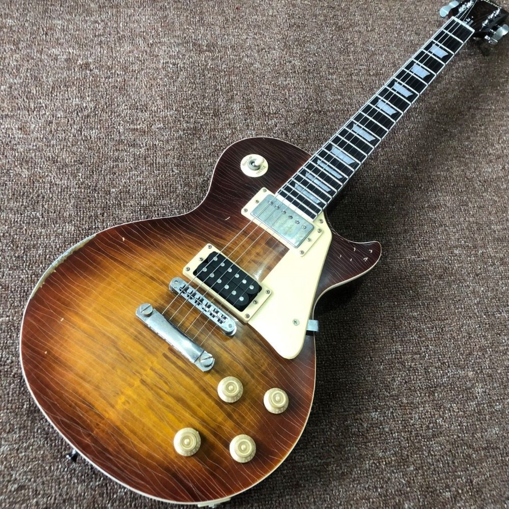 standardlp1959r9手工做旧吉他日落落色虎纹顶吉他-电吉他