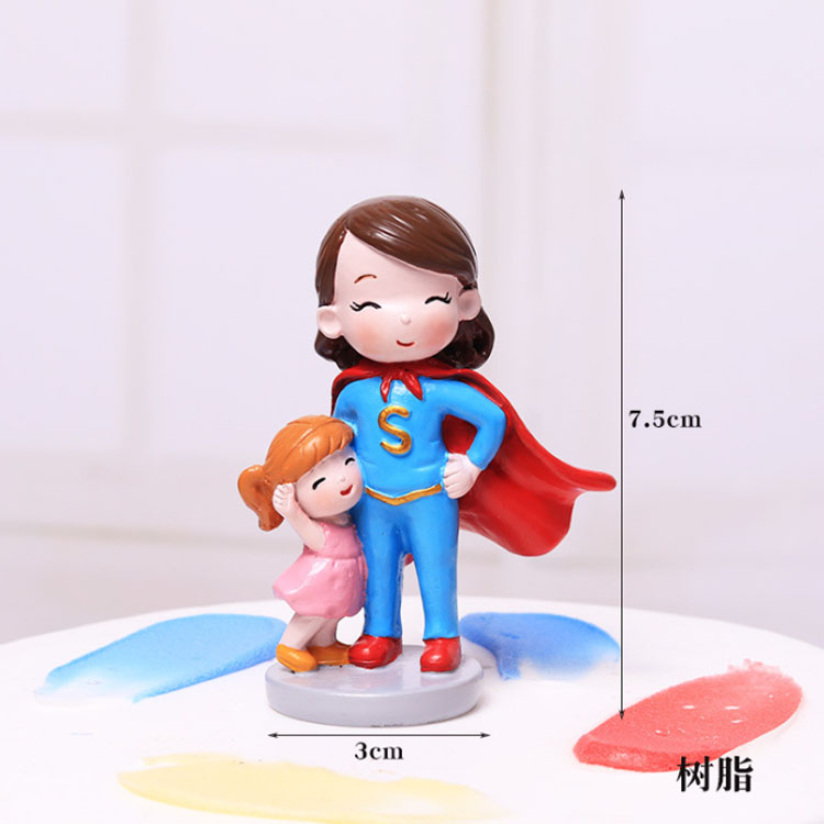 父亲节披风超人爸爸妈妈宝宝父子一家之主老爸生日蛋糕装饰摆件c