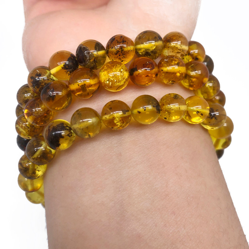 琥珀蜜蜡药珀植物帝王圆珠手串单圈佛珠天然手饰