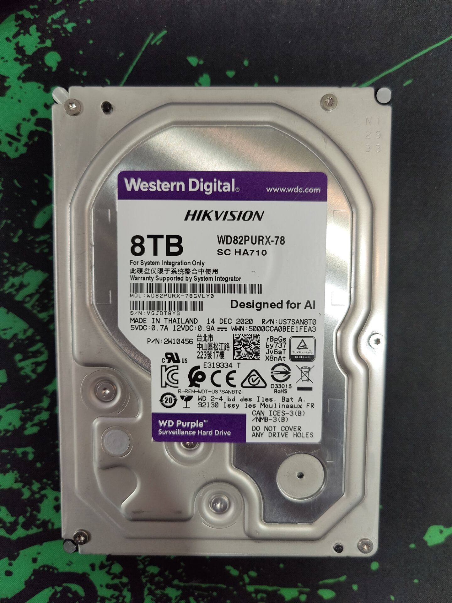 硬盘wd西部数据wd82purx紫盘8t海康监控专用8tb机械硬盘