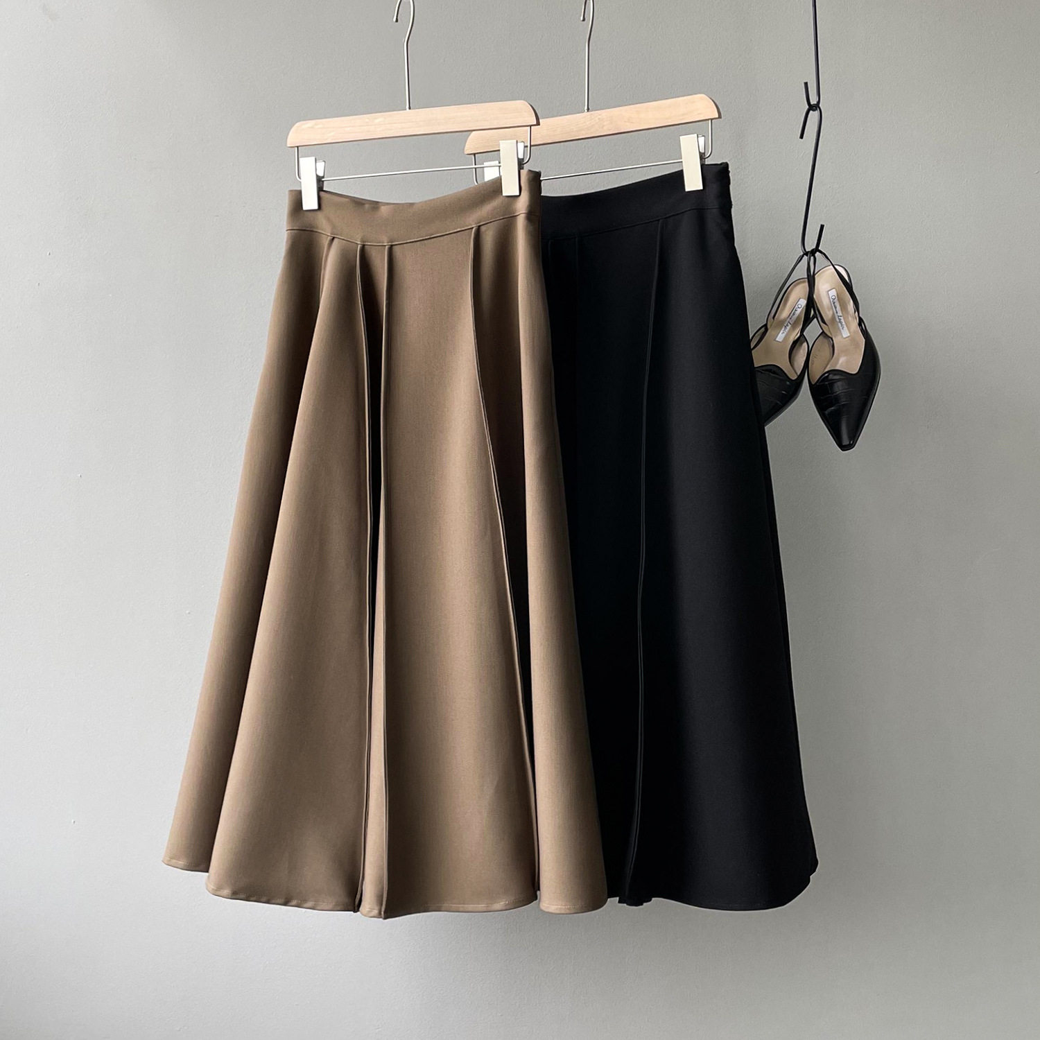 春秋高腰百褶拼接半身裙女气质御姐法式赫本半身裙