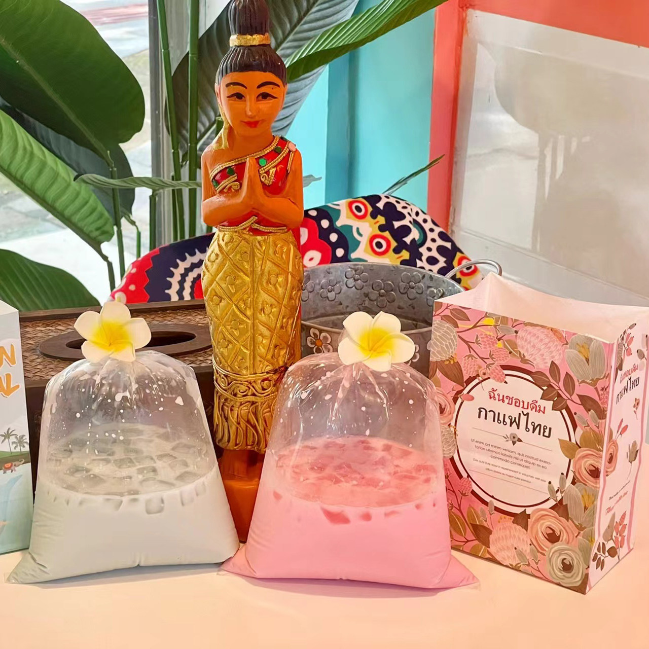 老挝咖啡打包纸袋泰式奶茶用品一次性东南亚泰国牛皮纸袋