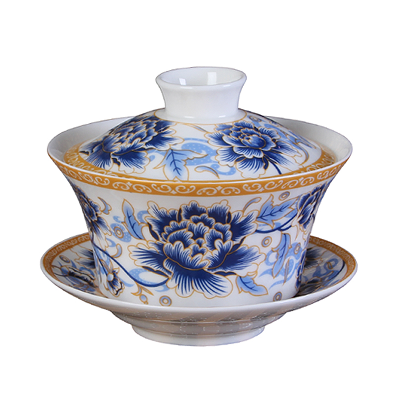 三才盖碗大号陶瓷特大号骨瓷茶杯泡茶茶碗功夫盖碗