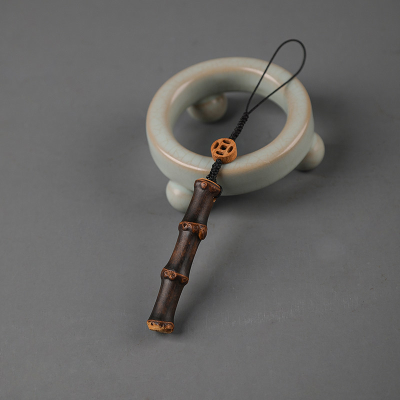 玉竹竹节挂饰实心手把件带环文玩紫竹鞭精手工茶道