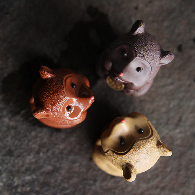 宜兴紫砂茶宠可爱爱小老鼠鼠来宝手工茶壶配件茶台茶宠摆件