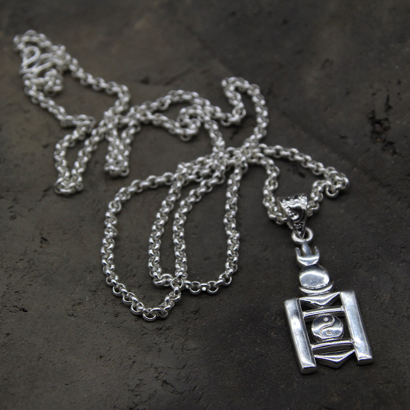 蒙古项链元素吊坠古索永布图案男士纯银饰品项链