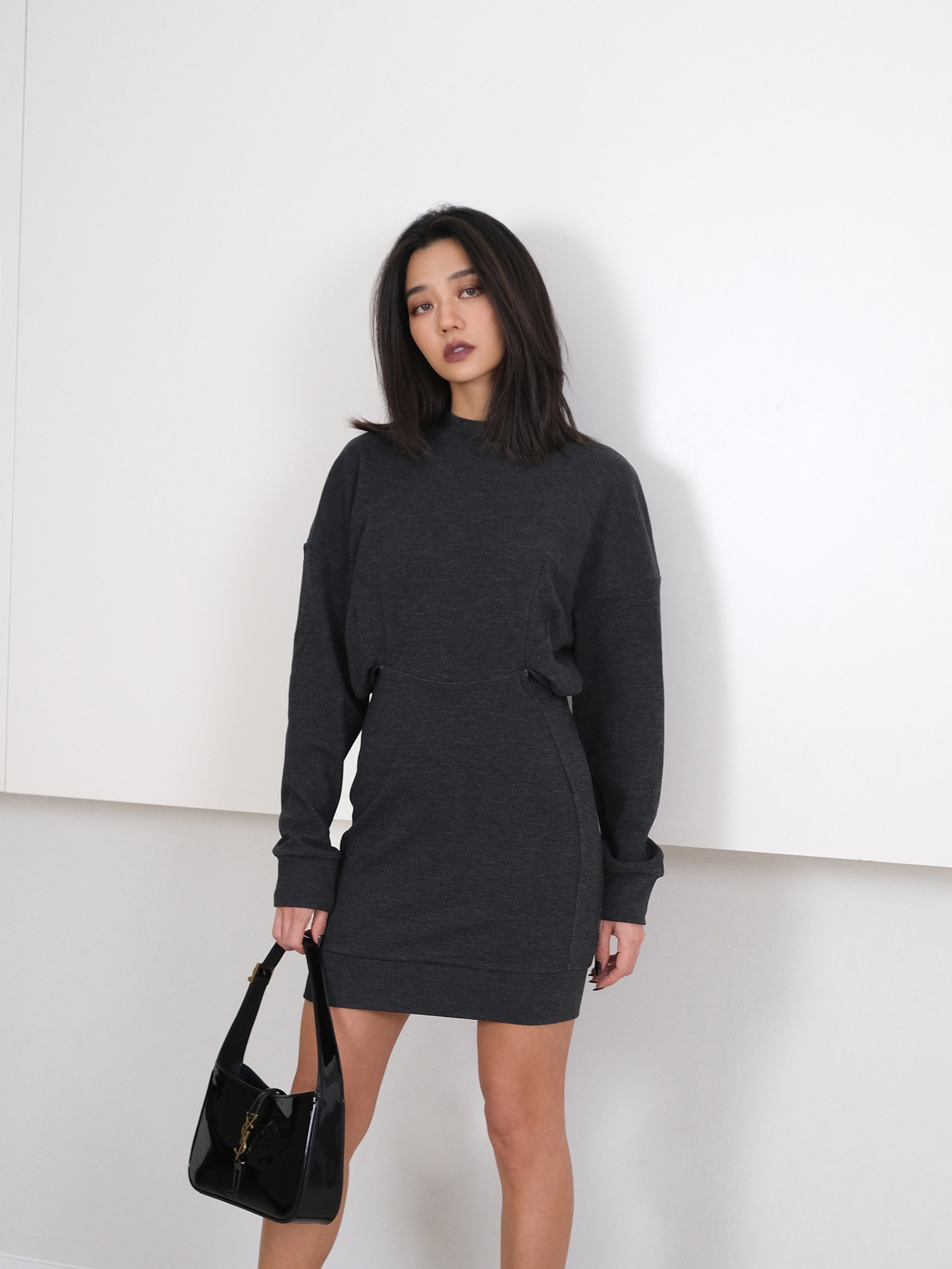 mirandasong欧美基础高级复古早春新款小众计收连衣裙