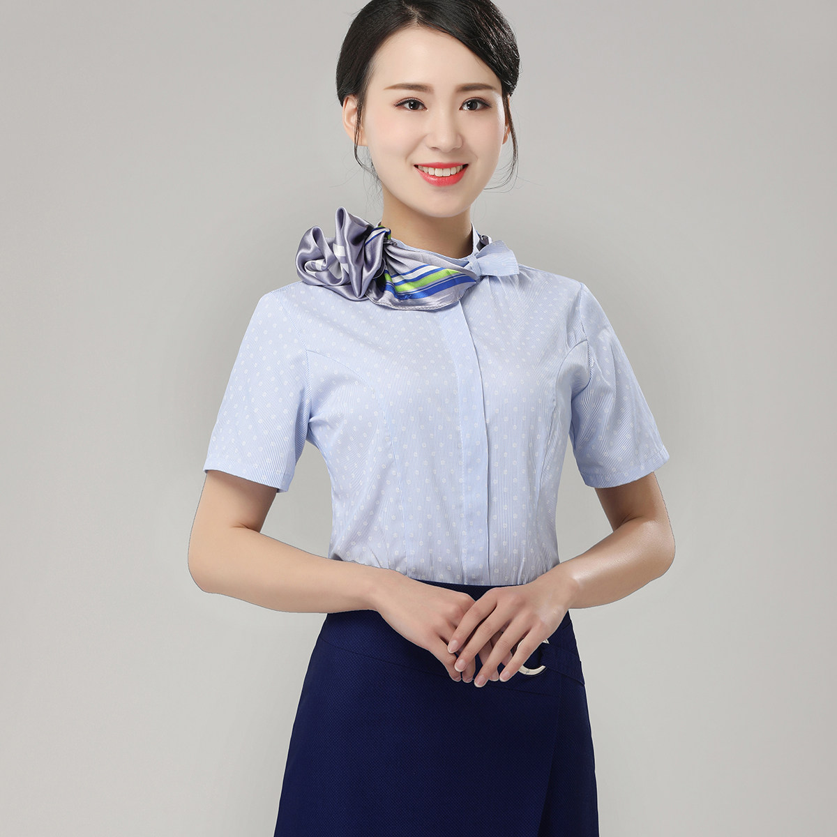 2019新款移动营业厅工装制服通勤手机卖场淡蓝职业女裙套装