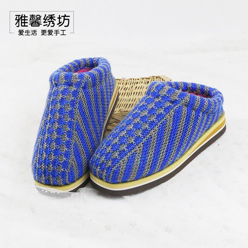 雅馨绣坊亮丝腈纶中国结太阳花雪莲花手工毛线拖鞋居家棉拖