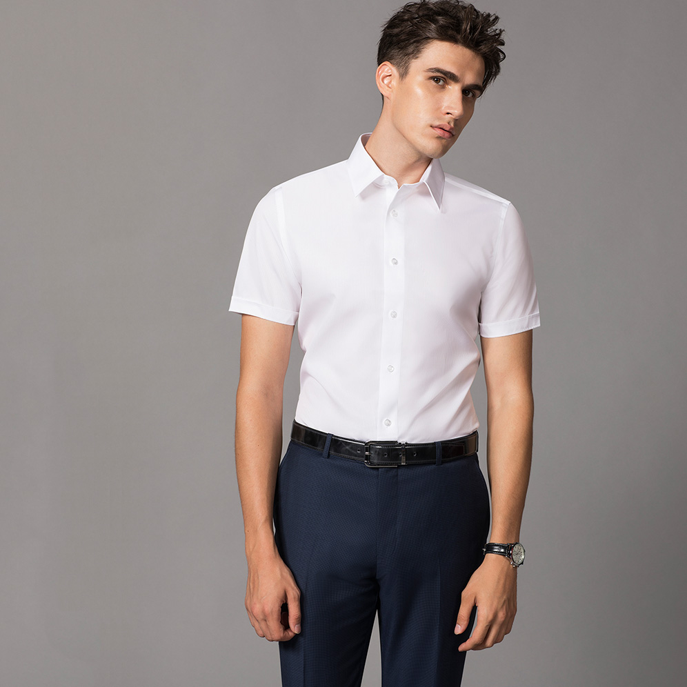曼斯布莱顿商务青年男士纯棉短袖衬衫白色正装衬衣衬衫