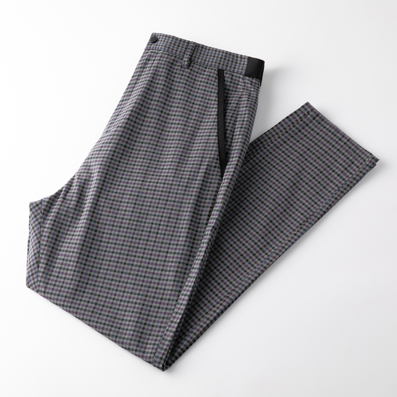 蒙口 密码春夏新款格子休闲裤男装修身小脚免烫西裤薄百搭长裤男