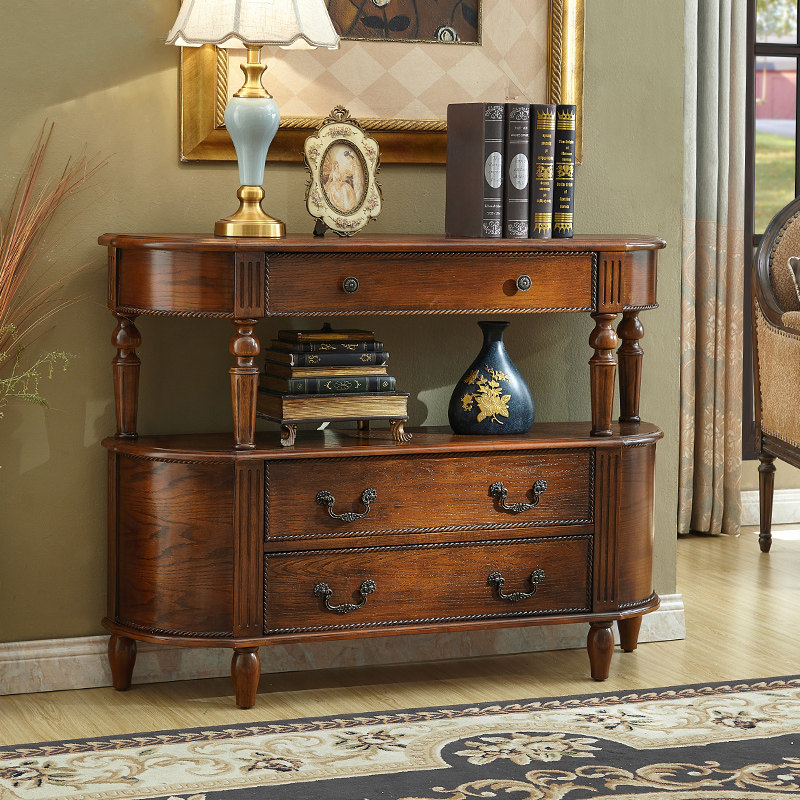 玄关入户美式过道边柜柜餐三斗实木进门原木玄关台