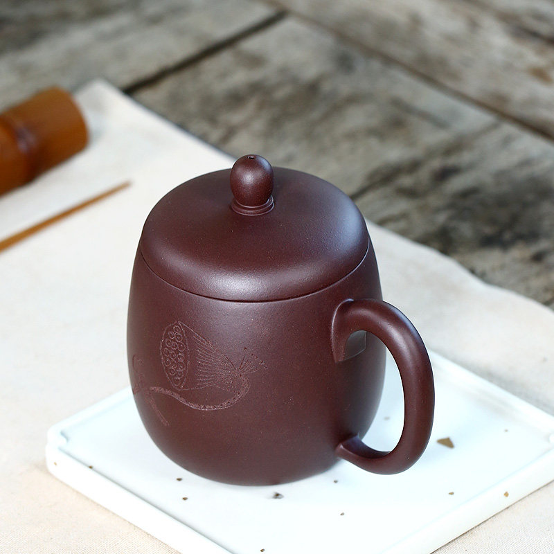 正宗宜兴紫砂原矿紫泥龙蛋杯手工大容量紫砂个人杯子茶杯