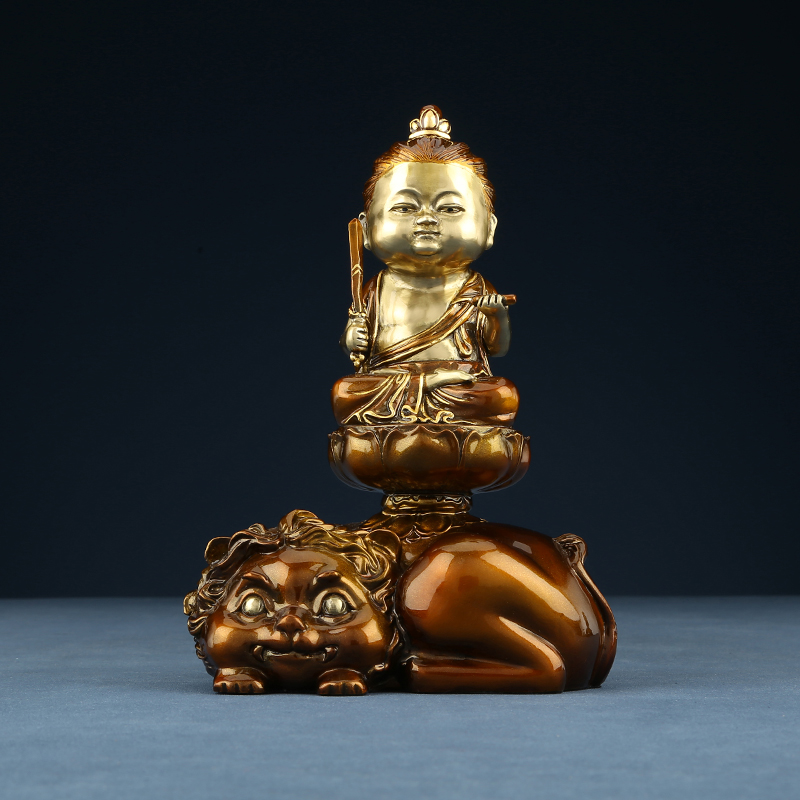 铜欣祥童形文殊普菩萨家居佛堂供奉佛像家用摆设摆件