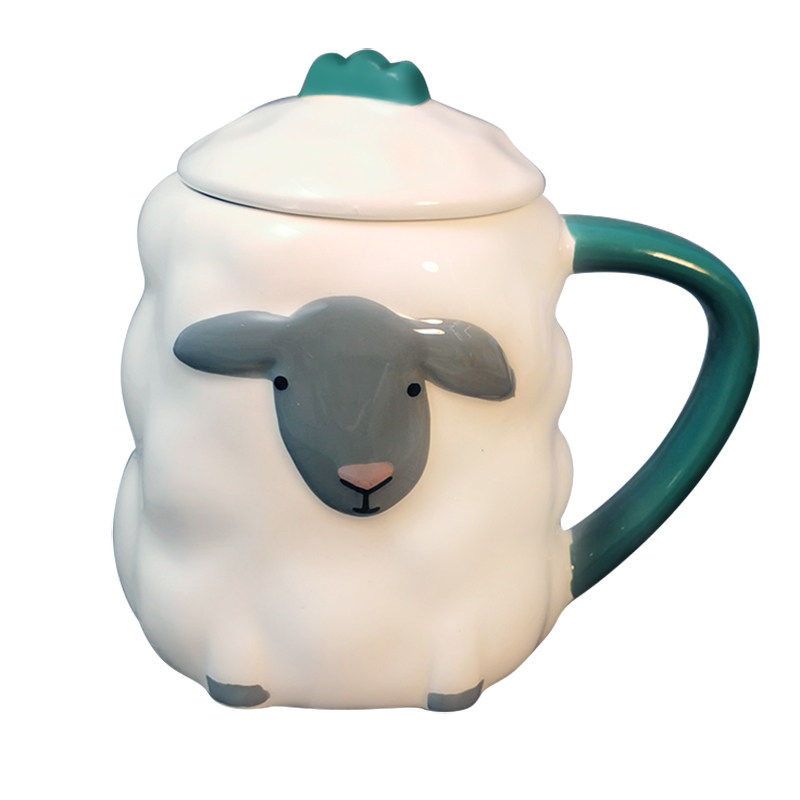 网红可爱立体手绘绵羊陶瓷马克萌宠办公早餐马克杯