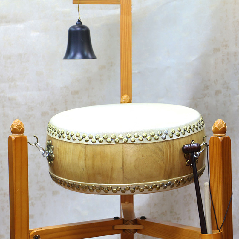 佛教用品铃鼓牛皮鼓架寺庙法器实木架子折叠堂鼓