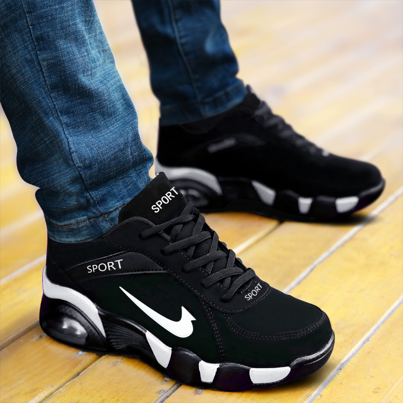 春夏季运动鞋男士增高男鞋透气黑色皮面旅游休闲跑步时尚休闲鞋