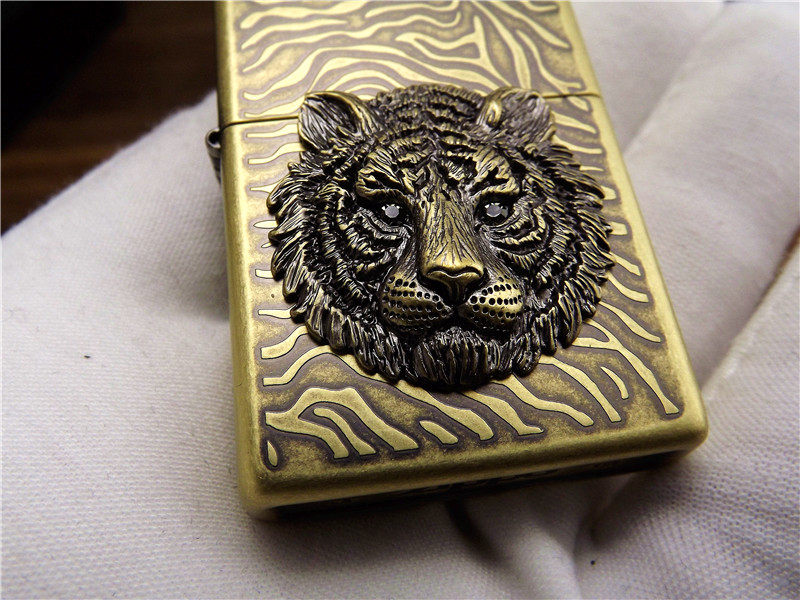 zippo打火机全新19年蚀刻古铜虎头贴章原装正品zippo