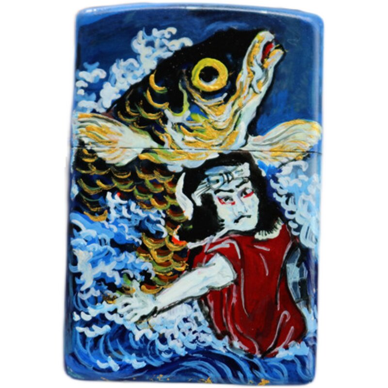 全新dw精品手绘本金浮世绘歌川国芳一勇鲤鱼zippo
