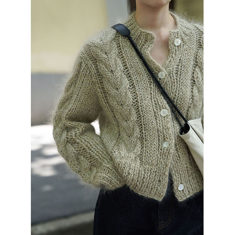 nicepeople秋冬粗针马海毛法式毛衣长袖麻花针织毛衣