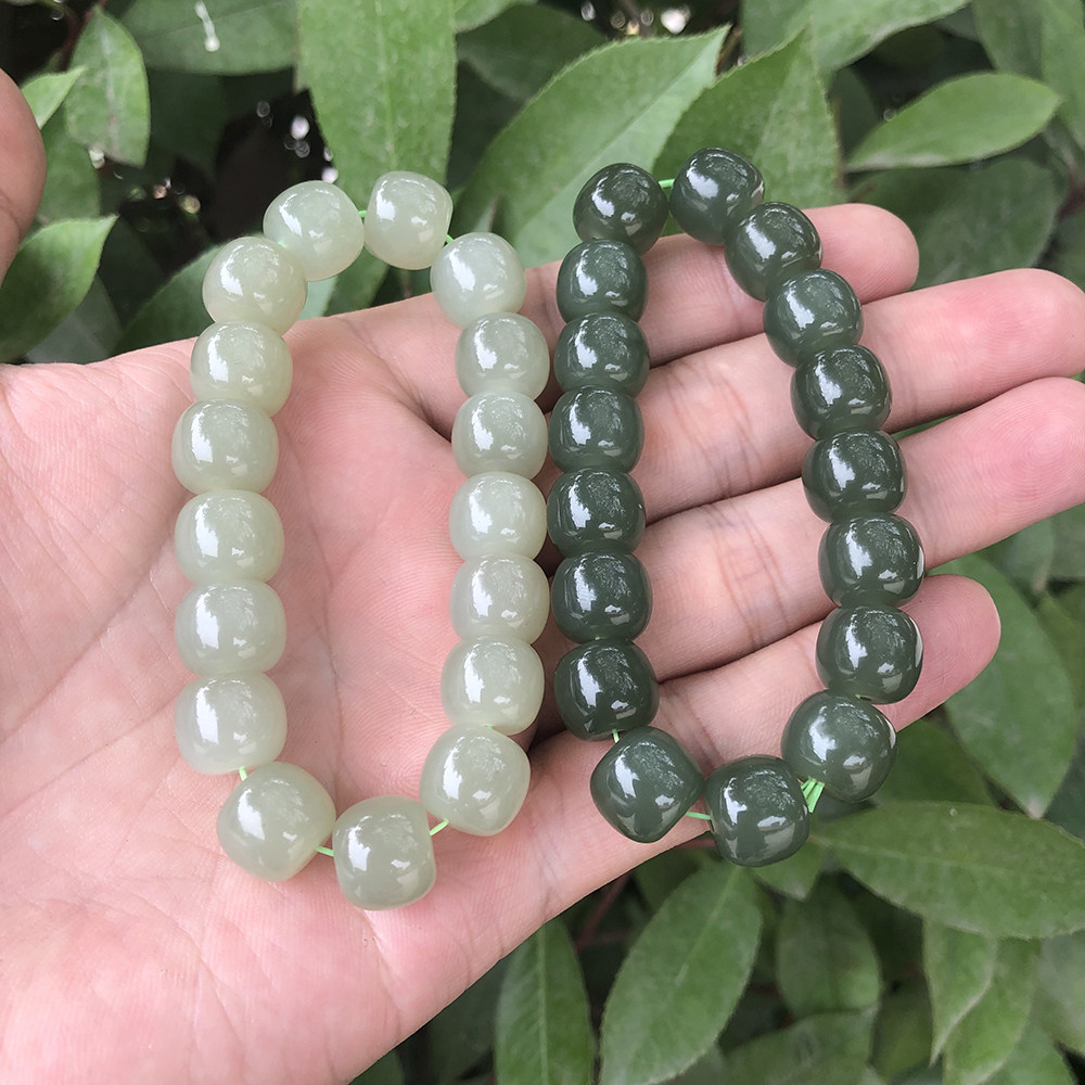 青海和田手链白玉珠串老型珠晴水色男士女生手链