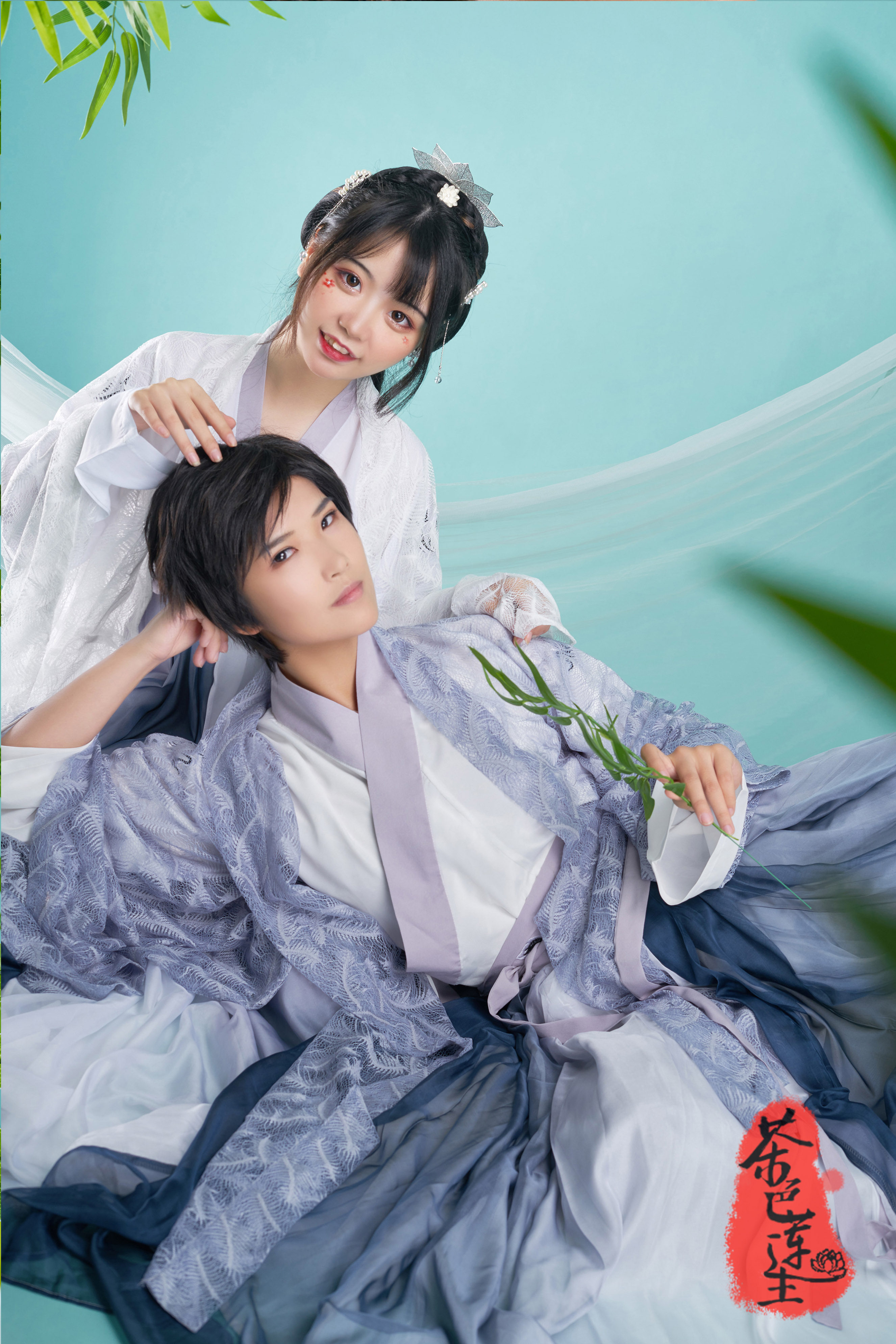 茶色莲生汉服 远山黛色 渐变交领齐腰cp男款水墨白菜六米吾佟超仙