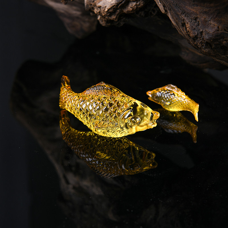 高档水晶鱼招财风水摆件琉璃吉祥物年年有余家居客厅摆件