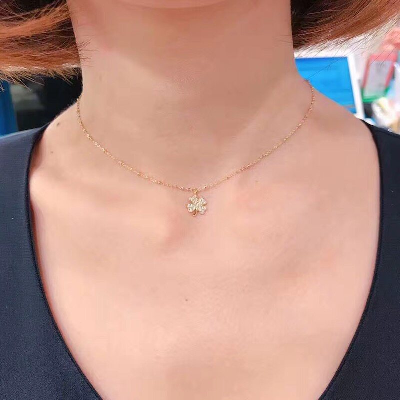 项链韩国代购lloyd锁骨简约14k金双面双面四叶草项链