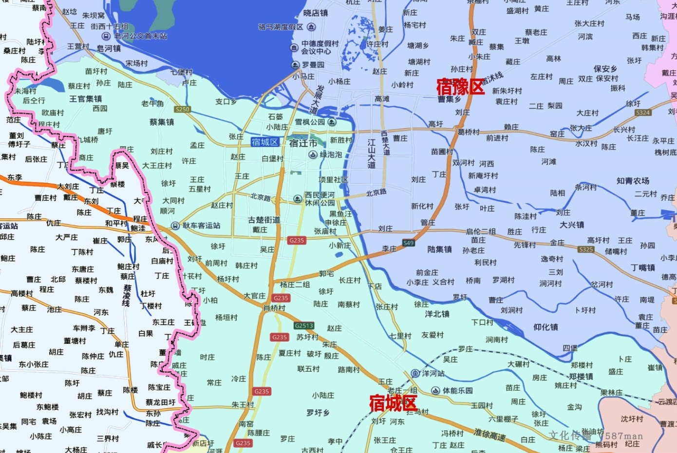 2019年江苏宿迁市百度版宿城宿豫区沭阳泗洪泗阳县地图130x115cm