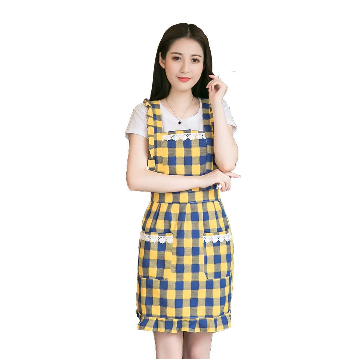韩版时尚围裙女可爱厨房围裙做饭工作服罩衣棉麻围腰情侣围裙