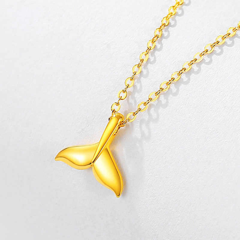 黄金鱼尾吊坠女款余生有你锁骨项链足金坠子颈饰
