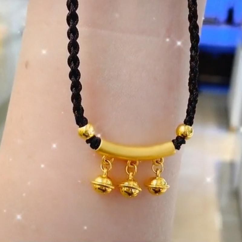 黄金金铃铛弯管吊坠女款足金3d硬金小金金珠颈饰