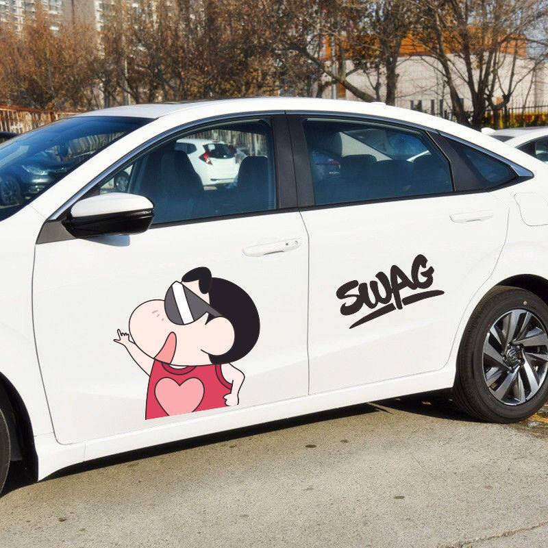 贴纸蜡笔小新新车卡通动漫车身玻璃窗遮挡划痕汽车装饰贴