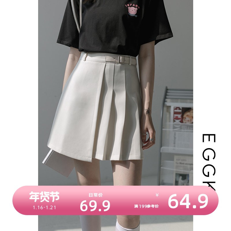 EGGKA高腰百褶裙半身裙女秋冬不规则黑色a字短裙包臀裙2021年新款