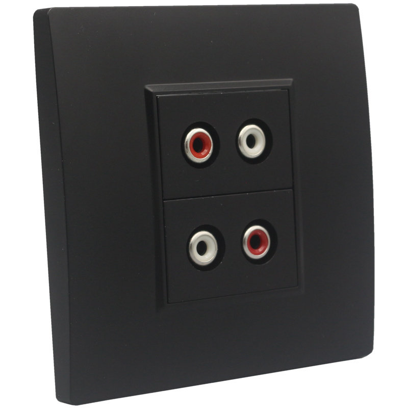 插座黑色音频面板双孔莲花花头红白双音频2个音频插座