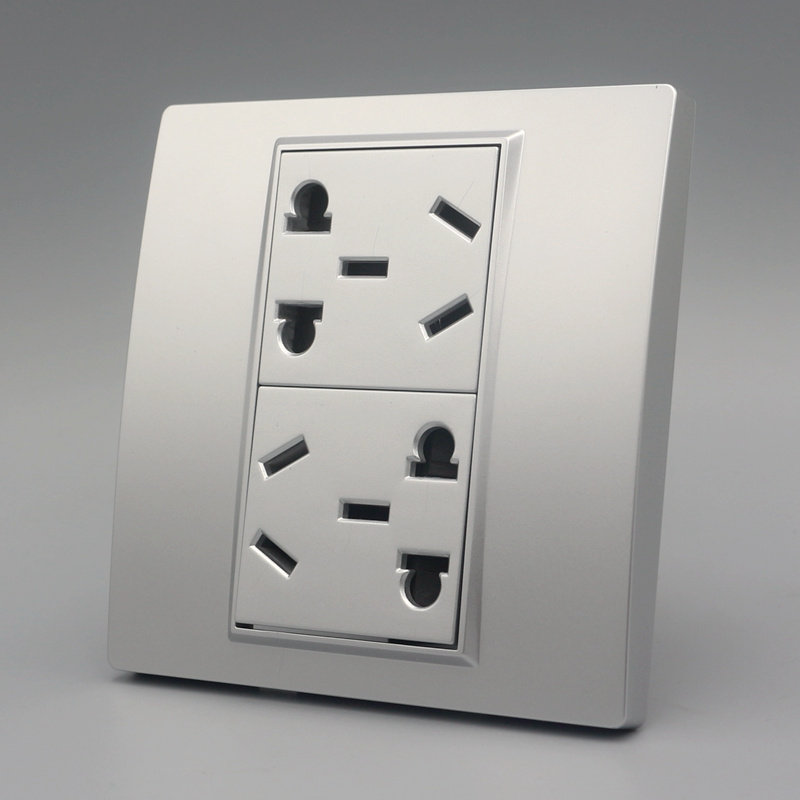 插座10孔银色10a二三墙壁电源面板家用暗装开关插座套装