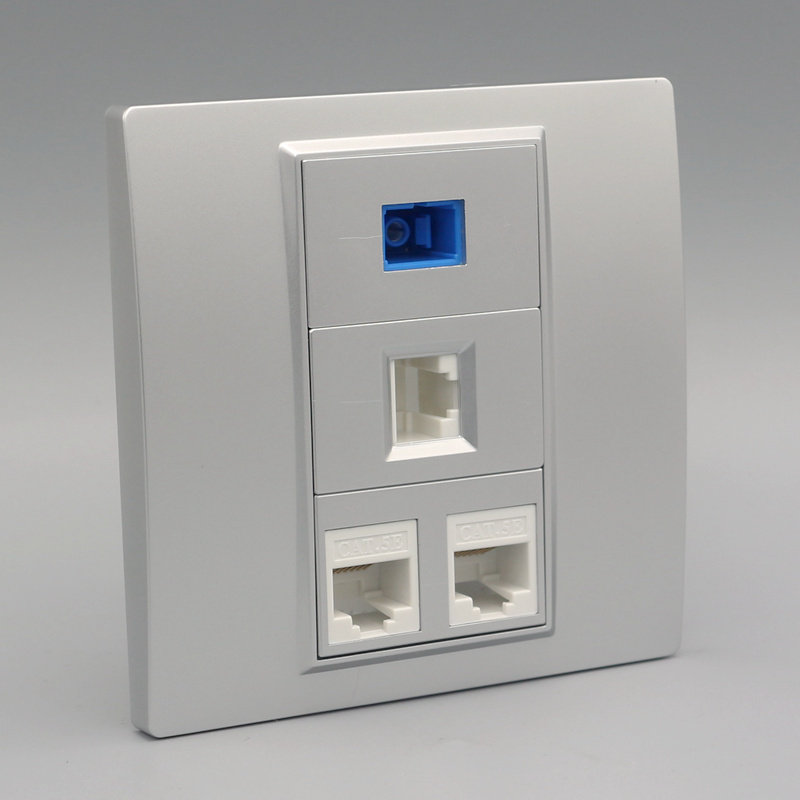 宽带银色3个网络sc光纤面板三口rj45电脑电脑插座