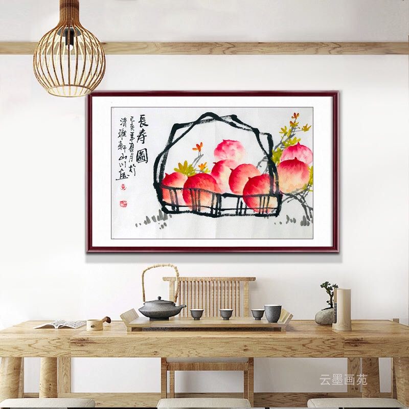名家手绘寿桃长寿国画写意花鸟画餐厅卧室装饰画国画