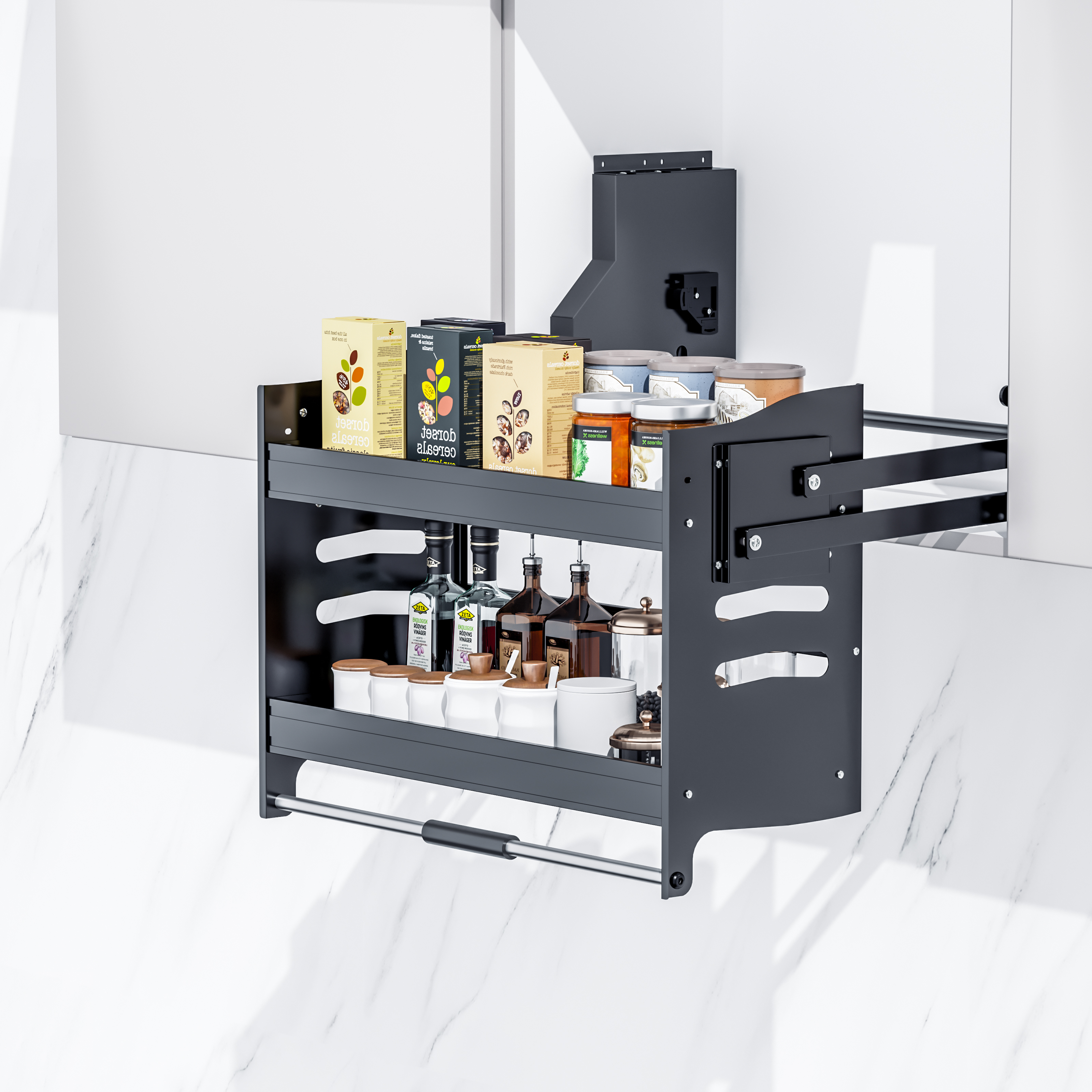 升降拉篮樱花厨房吊柜下拉置物架橱柜高柜上下拉篮