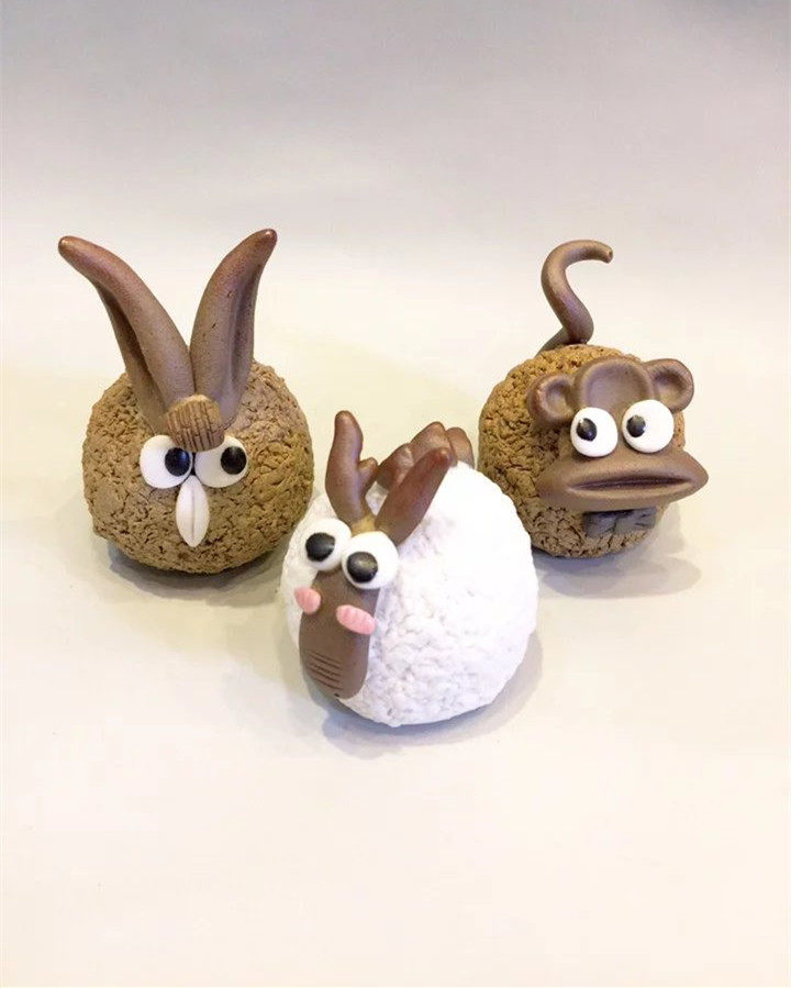 超萌手工粗陶生肖陶瓷宠物陶泥小兔龙小候迷你茶宠摆件