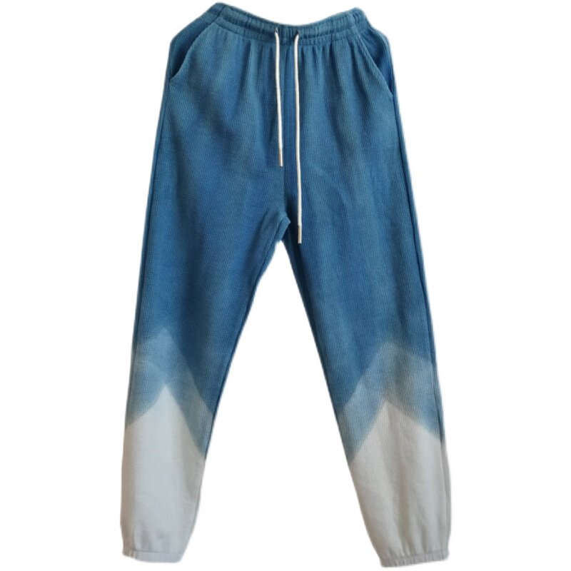 扎染裤子秋冬蓝白渐变云南大理白族手工草木白族扎染