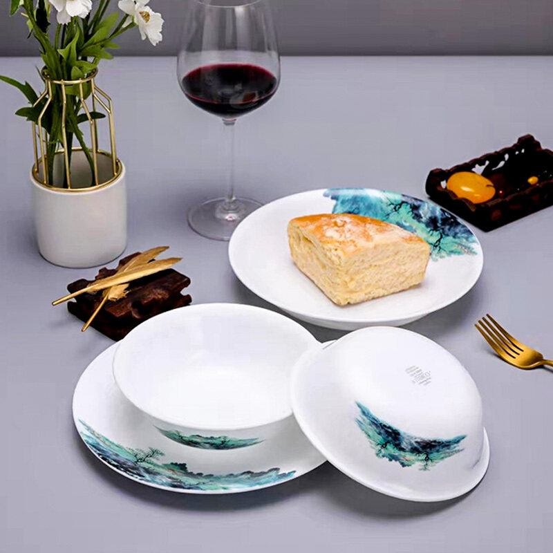 美国康宁餐具corelle进口耐热玻璃碗盘10头中式玻璃餐具套装