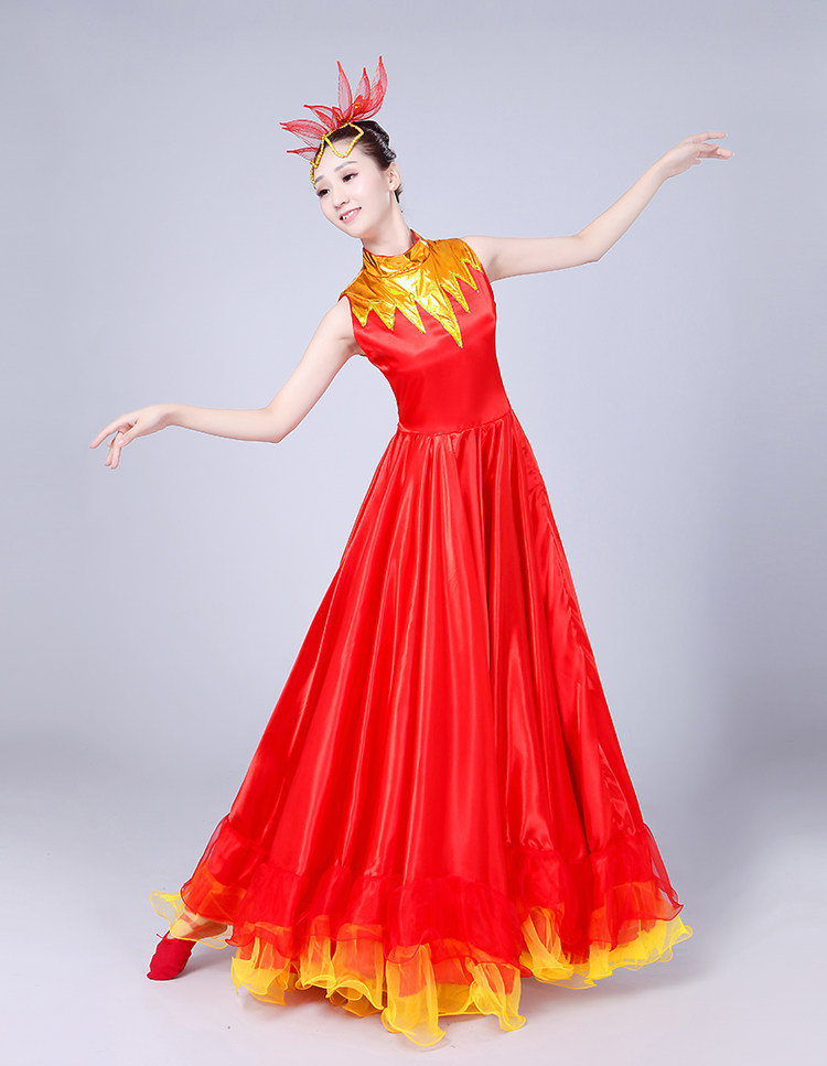 开场舞大摆裙演出服新款民族舞蹈服装现代连衣裙合唱